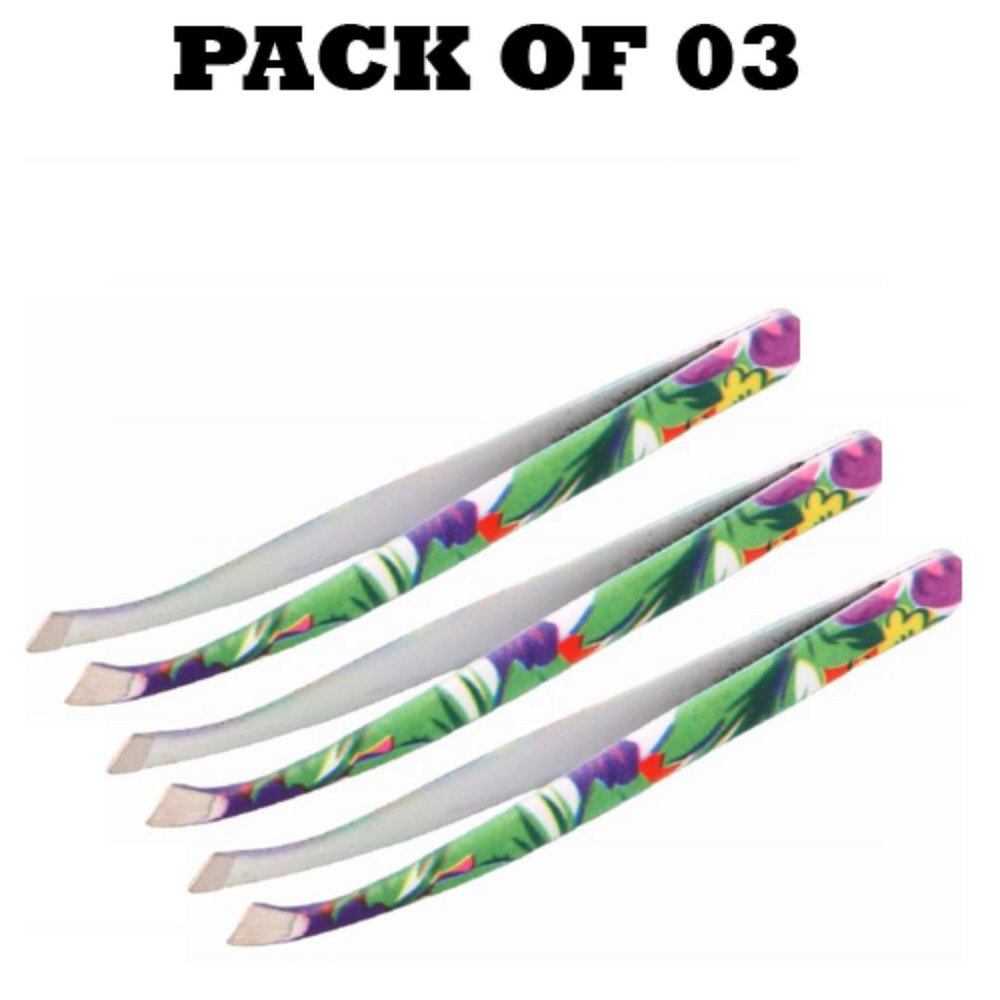 Professional Stainless Steel Paper Coated Color Curved Tweezers Pack of 03